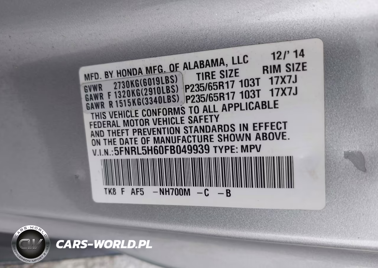 2015 Honda Odyssey Ex-L VIN:5FNRL5H60FB049939 - 9