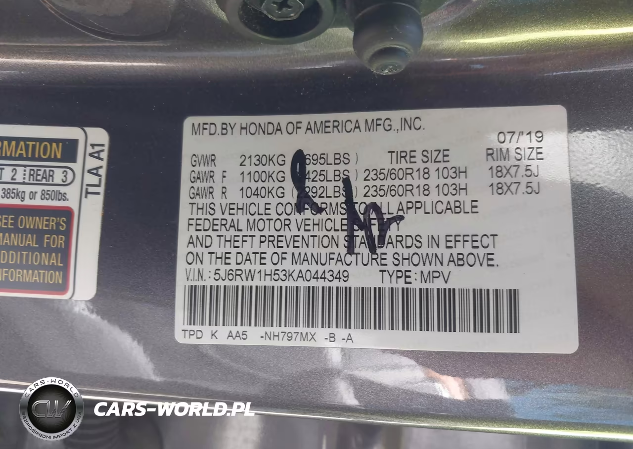 2019 Honda Cr-V Ex VIN:5J6RW1H53KA044349 - 9