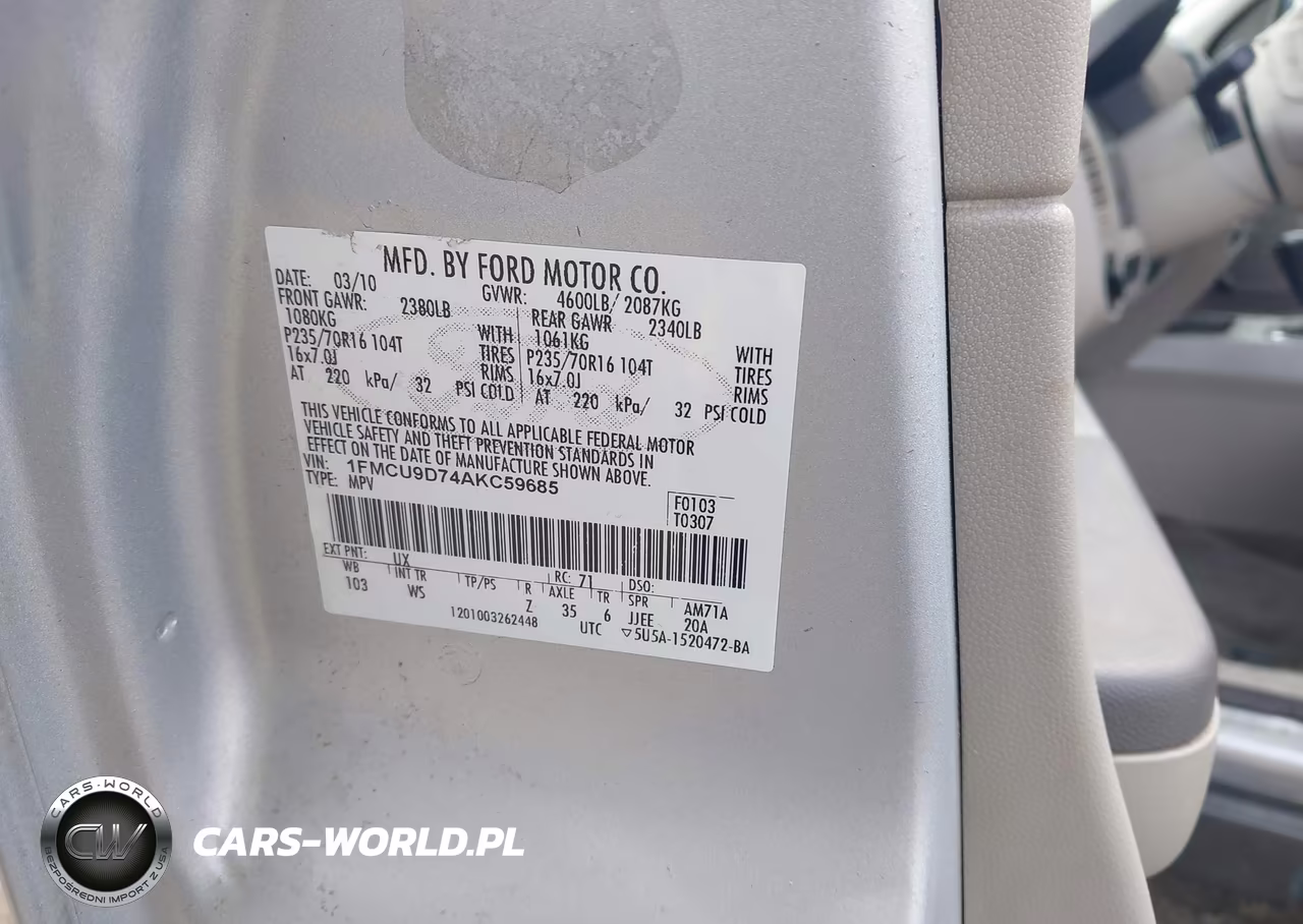 2010 Ford Escape Xlt VIN:1FMCU9D74AKC59685 - 9