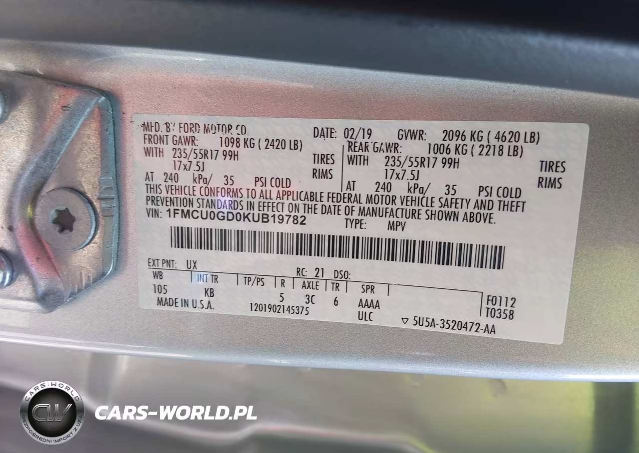 2019 Ford Escape Se VIN:1FMCU0GD0KUB19782 - 9