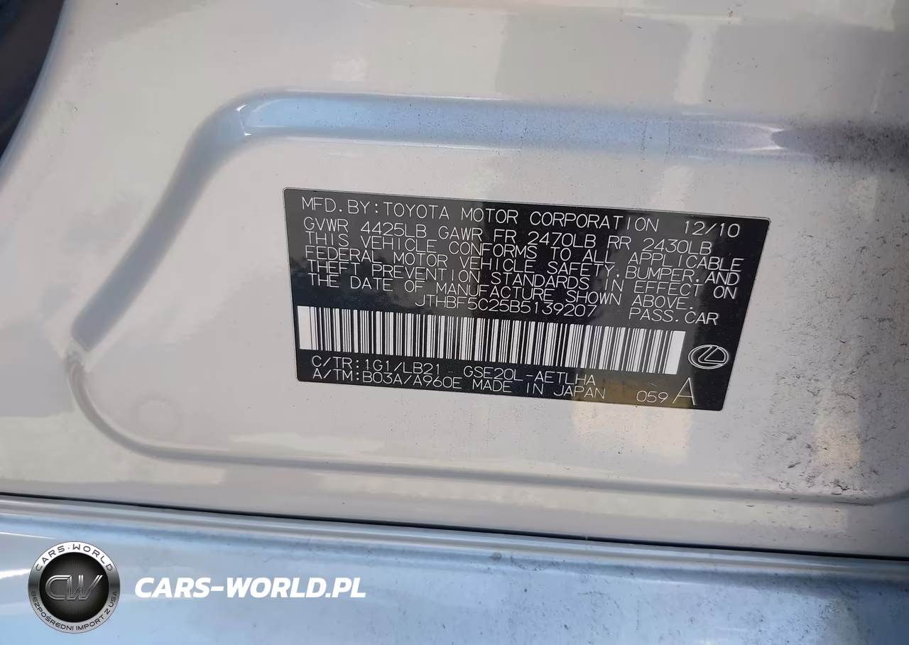 2011 Lexus Is 250 VIN:JTHBF5C25B5139207 - 9