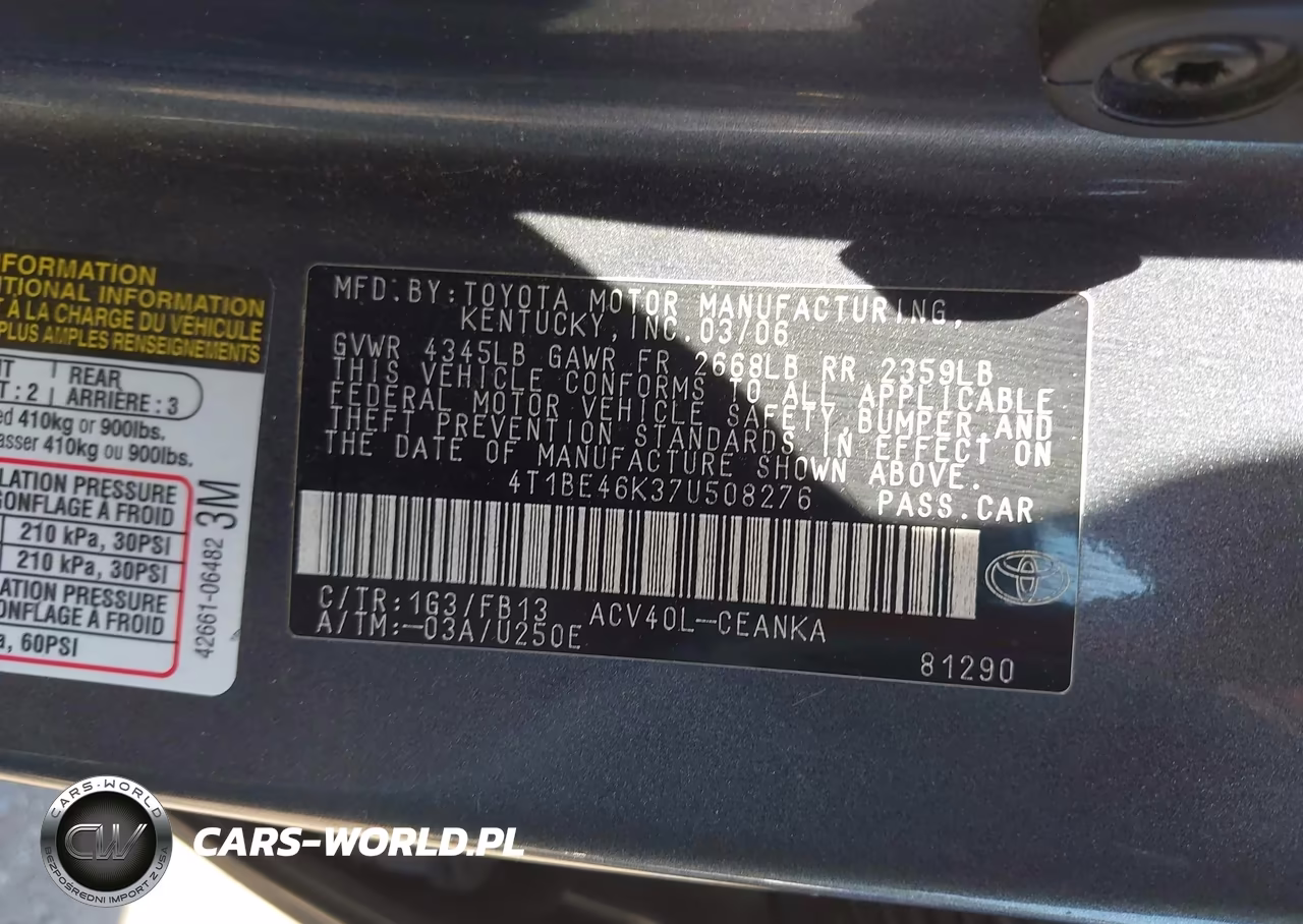 2007 Toyota Camry Le VIN:4T1BE46K37U508276 - 9