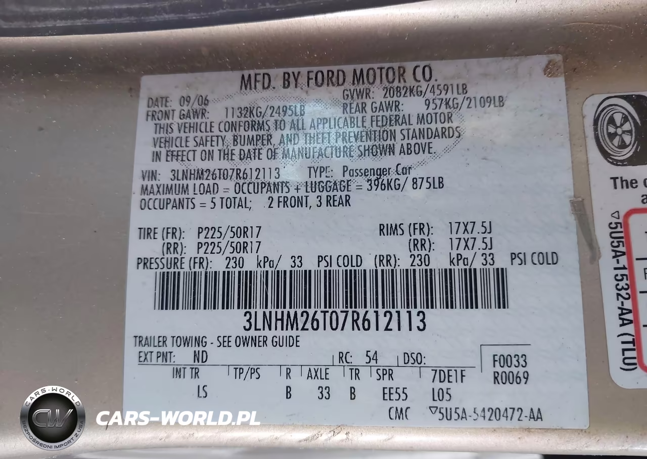 2007 Lincoln Mkz VIN:3LNHM26T07R612113 - 9