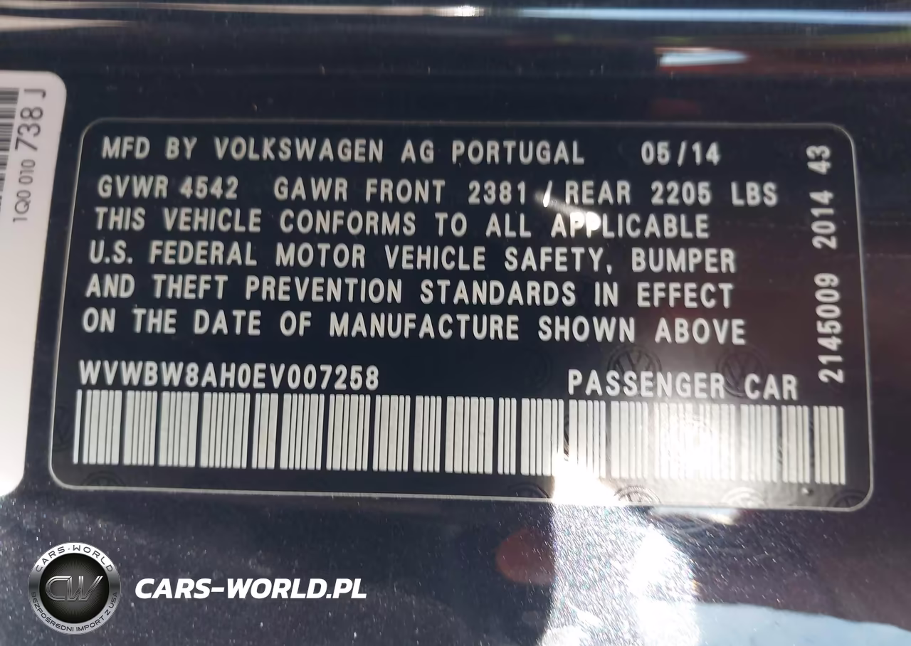 2014 Volkswagen Eos Sport VIN:WVWBW8AH0EV007258 - 9