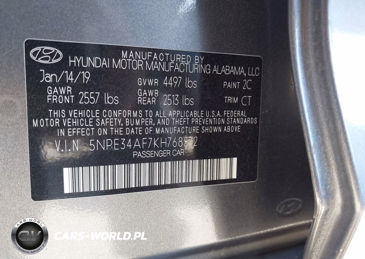 2019 Hyundai Sonata Limited VIN:5NPE34AF7KH768572 - 9