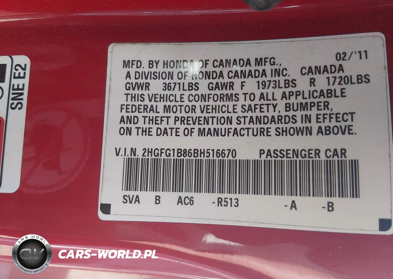 2011 Honda Civic Ex VIN:2HGFG1B86BH516670 - 9