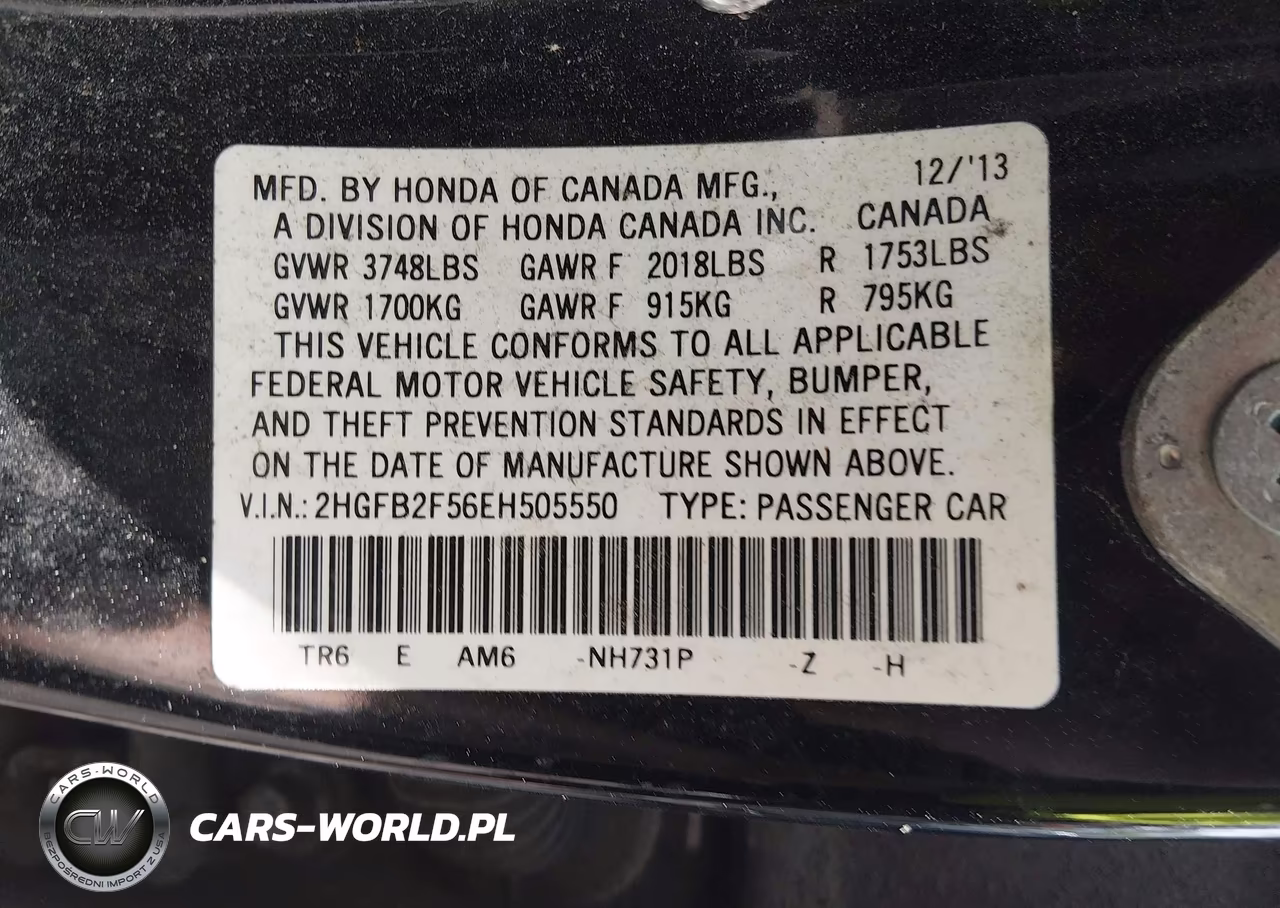 2014 Honda Civic Lx VIN:2HGFB2F56EH505550 - 9