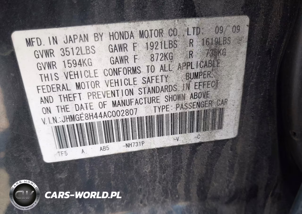 2010 Honda Fit Sport VIN:JHMGE8H44AC002807 - 9