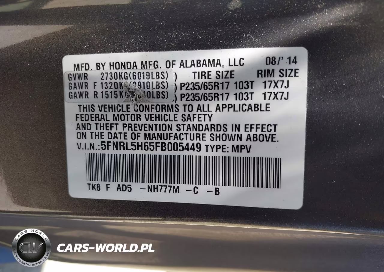 2015 Honda Odyssey Ex-L VIN:5FNRL5H65FB005449 - 9