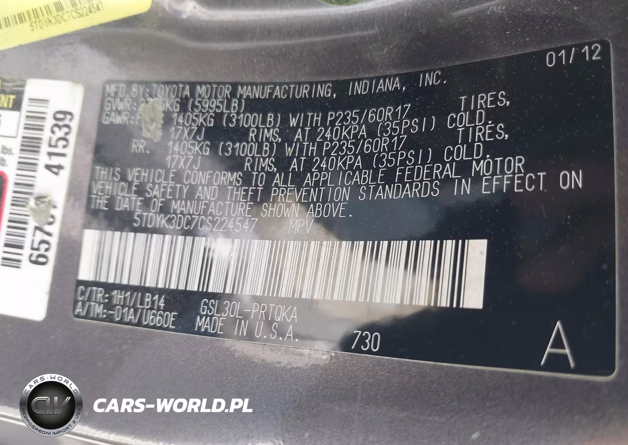 2012 Toyota Sienna Xle V6 8 Passenger VIN:5TDYK3DC7CS224547 - 9