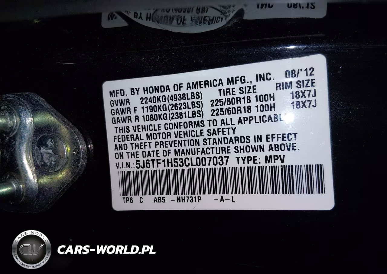 2012 Honda Crosstour Ex-L VIN:5J6TF1H53CL007037 - 9
