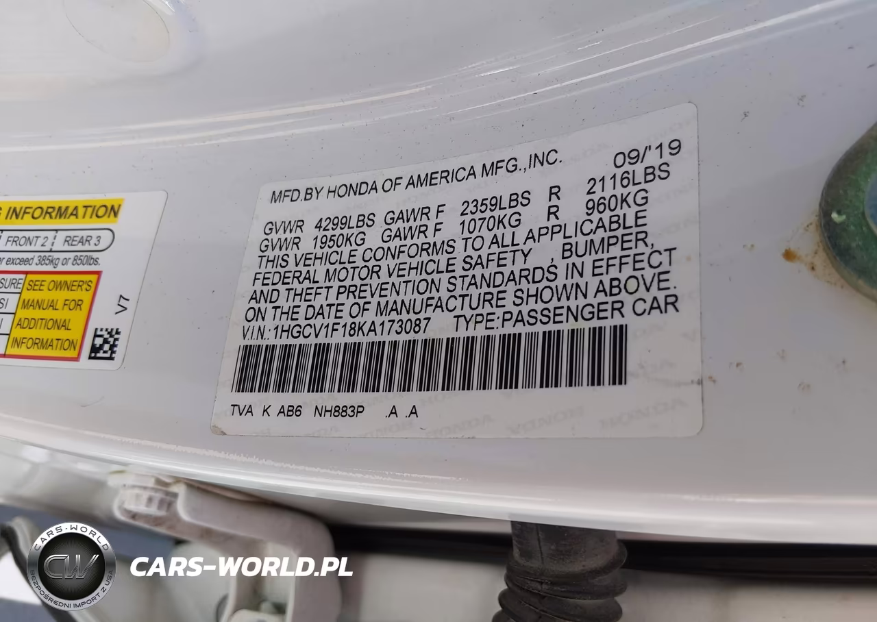 2019 Honda Accord Lx VIN:1HGCV1F18KA173087 - 9