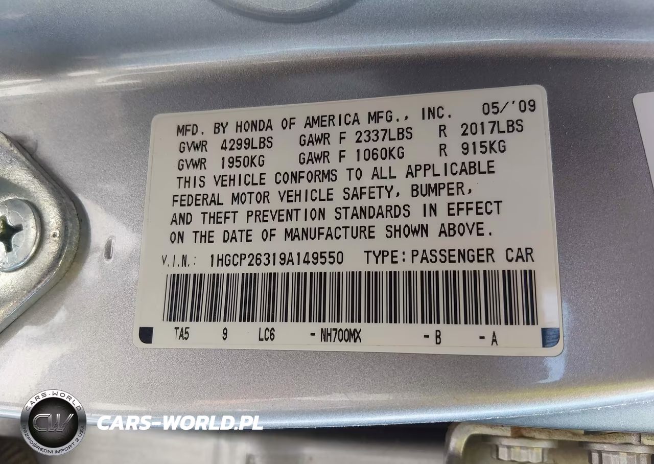 2009 Honda Accord 2.4 Lx VIN:1HGCP26319A149550 - 9