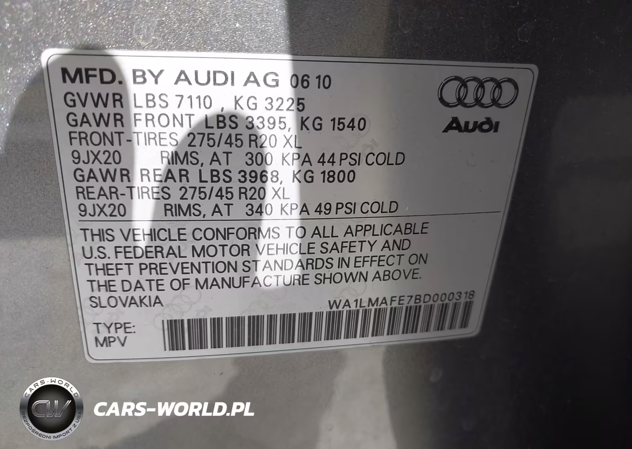 2011 Audi Q7 3.0 Tdi Premium VIN:WA1LMAFE7BD000318 - 9