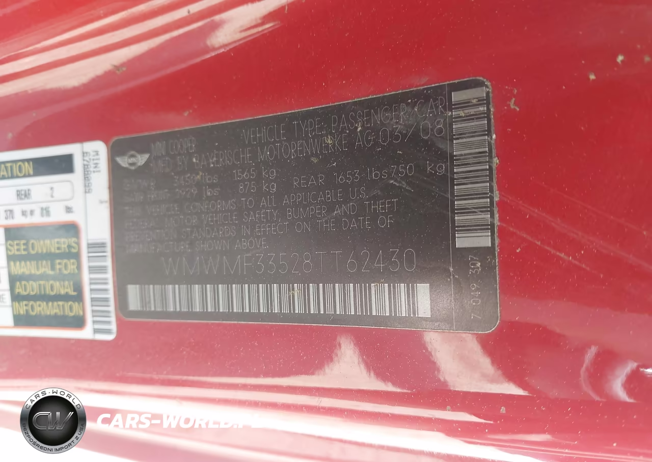 2008 Mini Cooper VIN:WMWMF33528TT62430 - 9
