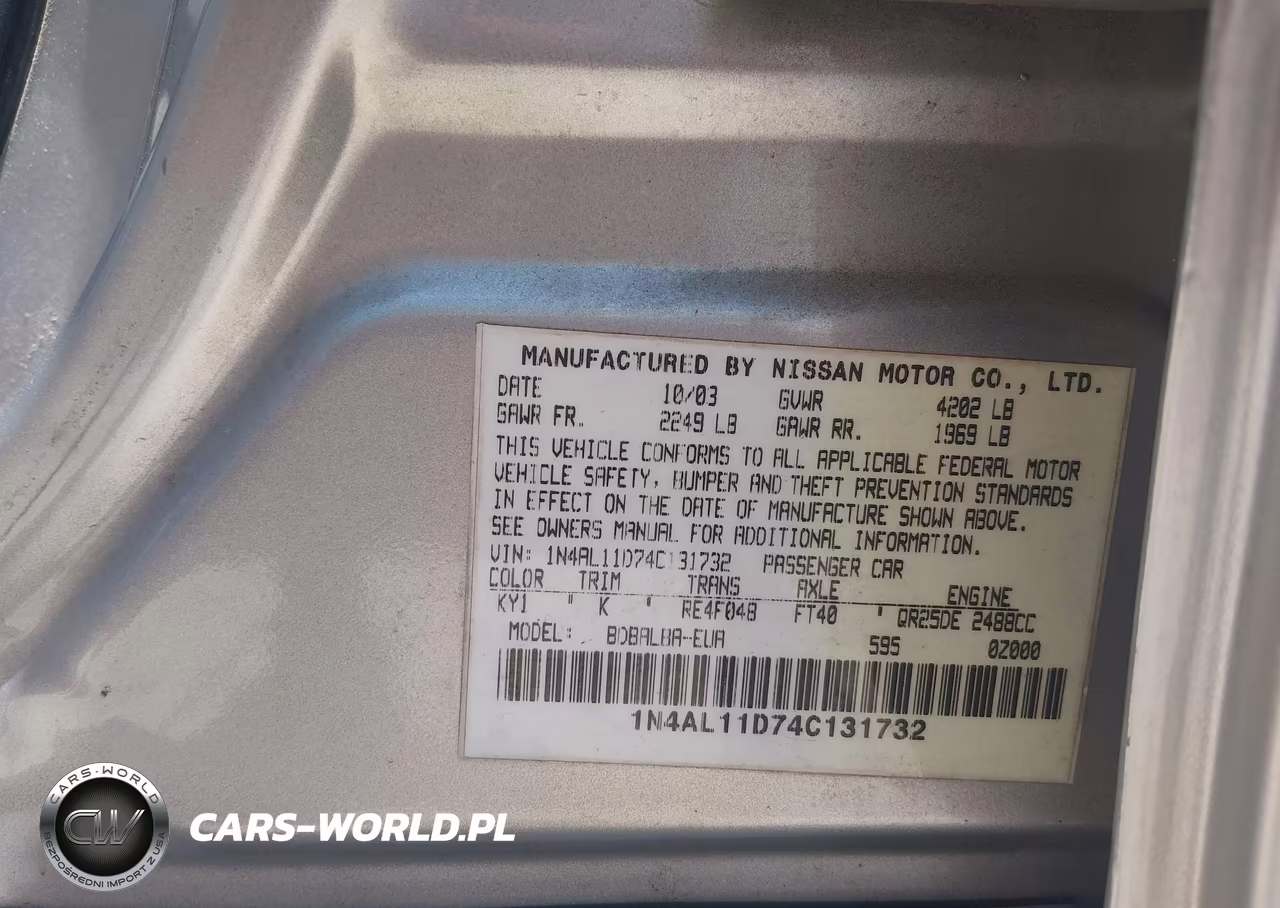 2004 Nissan Altima 2.5 S VIN:1N4AL11D74C131732 - 9