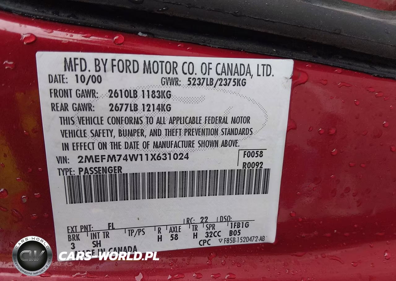 2001 Mercury Grand Marquis Gs VIN:2MEFM74W11X631024 - 9