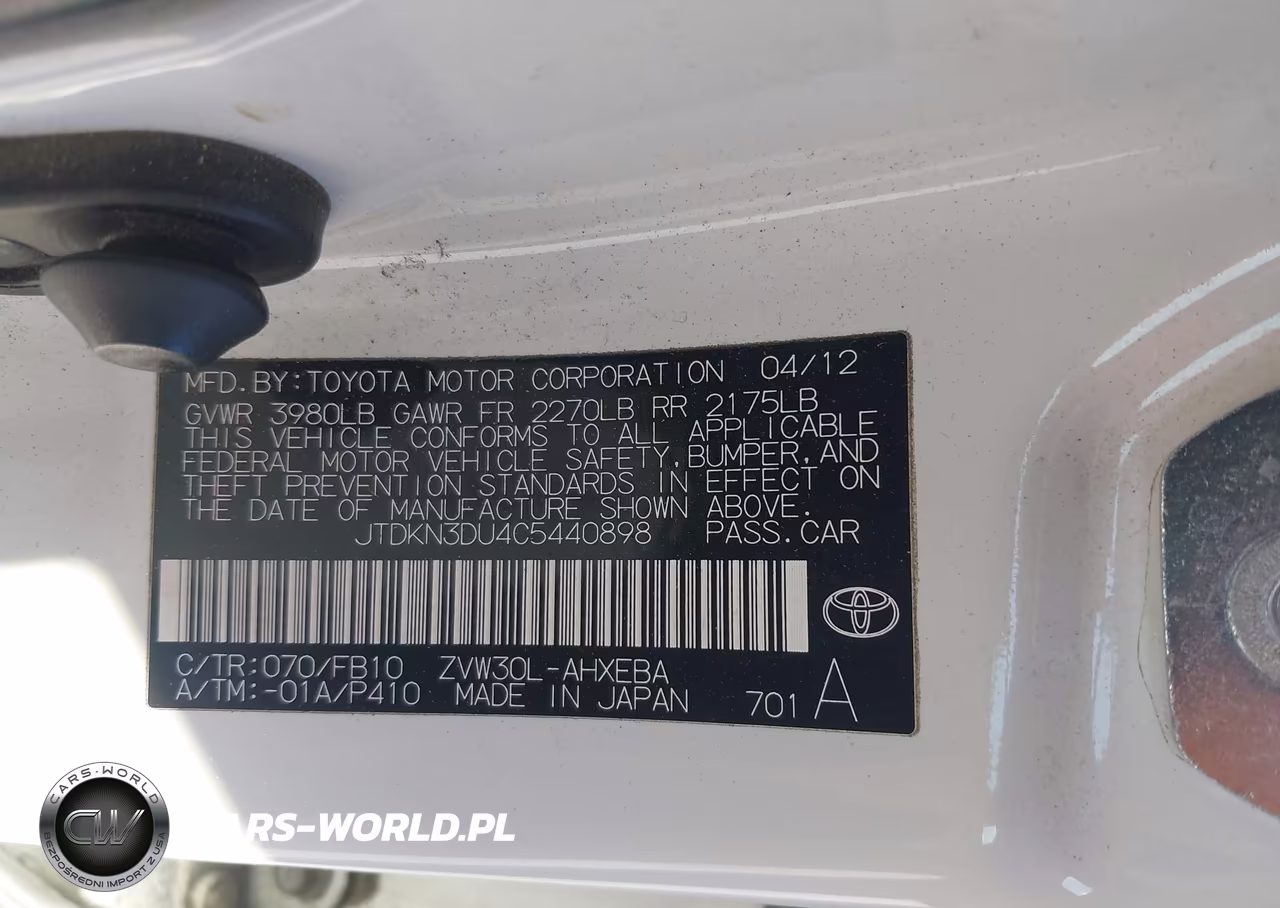 2012 Toyota Prius Two VIN:JTDKN3DU4C5440898 - 9