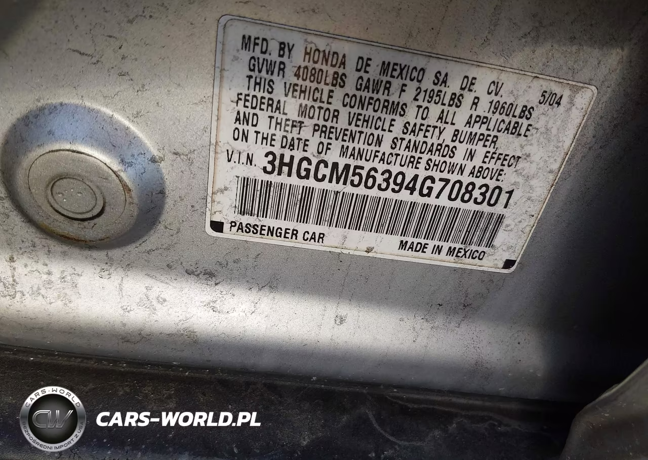 2004 Honda Accord 2.4 Lx VIN:3HGCM56394G708301 - 9