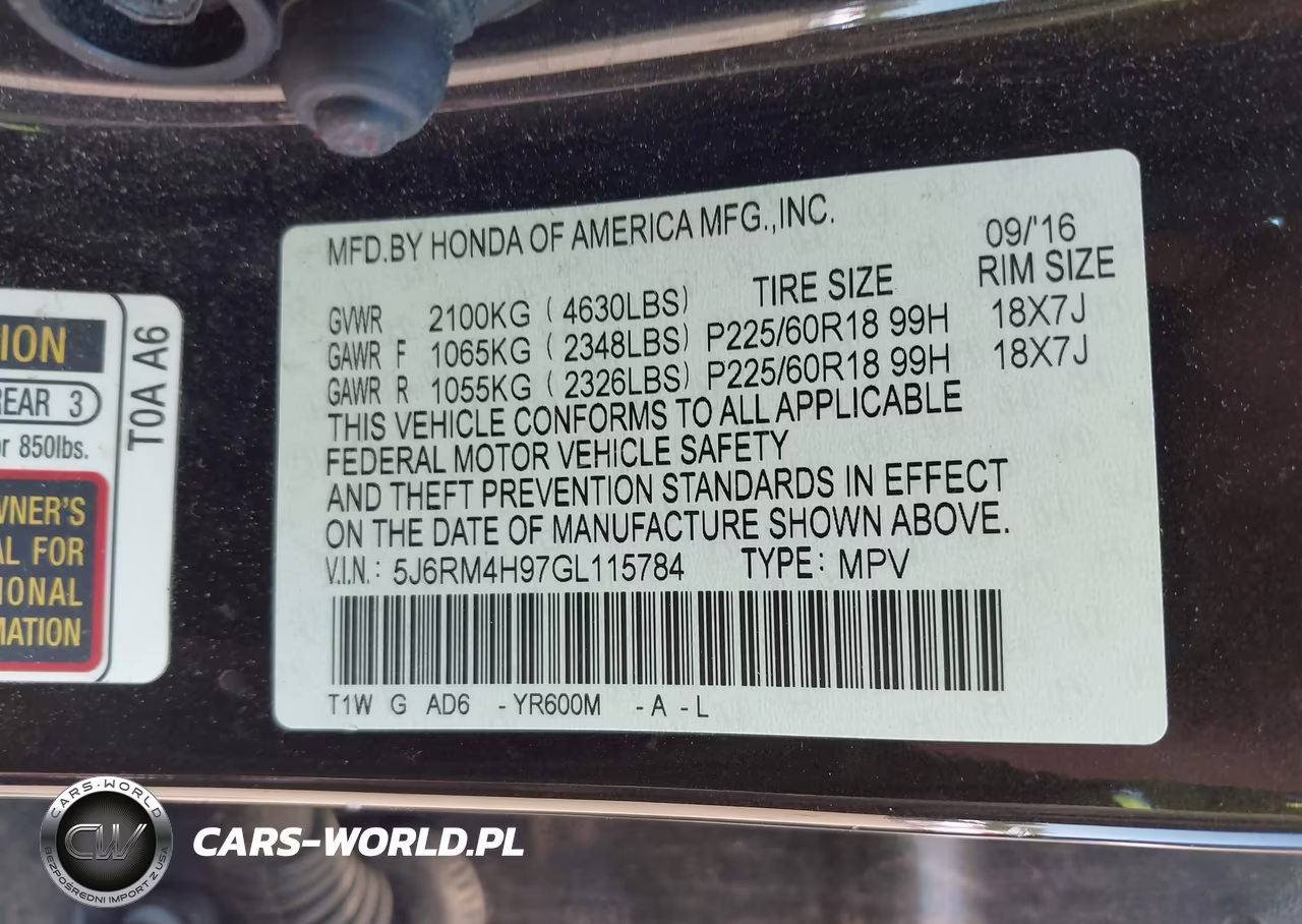 2016 Honda Cr-V Touring VIN:5J6RM4H97GL115784 - 9