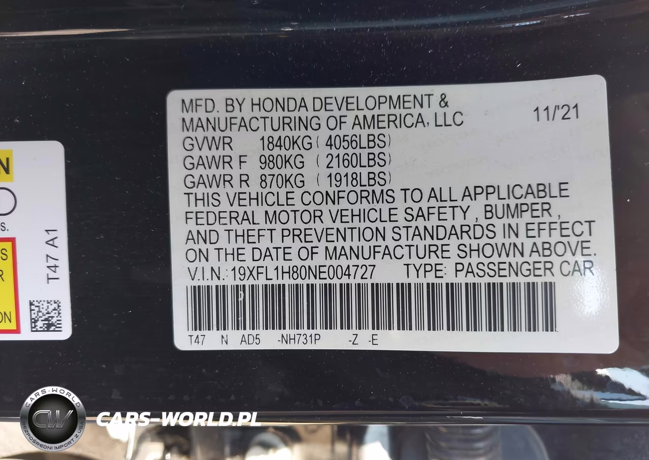 2022 Honda Civic Sport Touring VIN:19XFL1H80NE004727 - 9