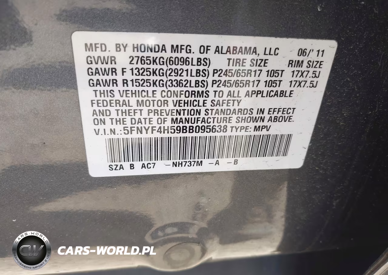 2011 Honda Pilot Ex-L VIN:5FNYF4H59BB095638 - 9