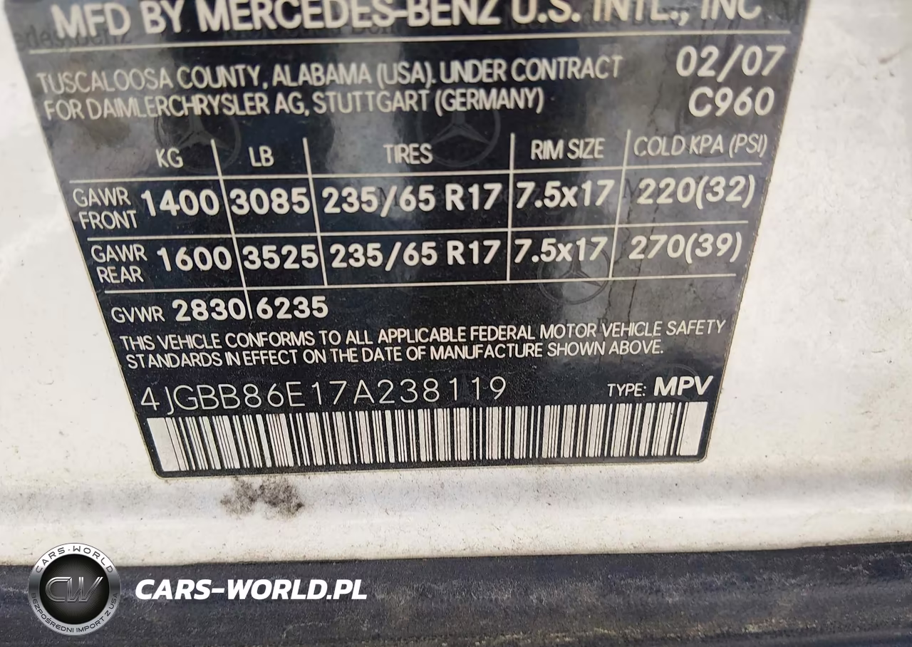 2007 Mercedes-Benz Ml 350 4Matic VIN:4JGBB86E17A238119 - 9