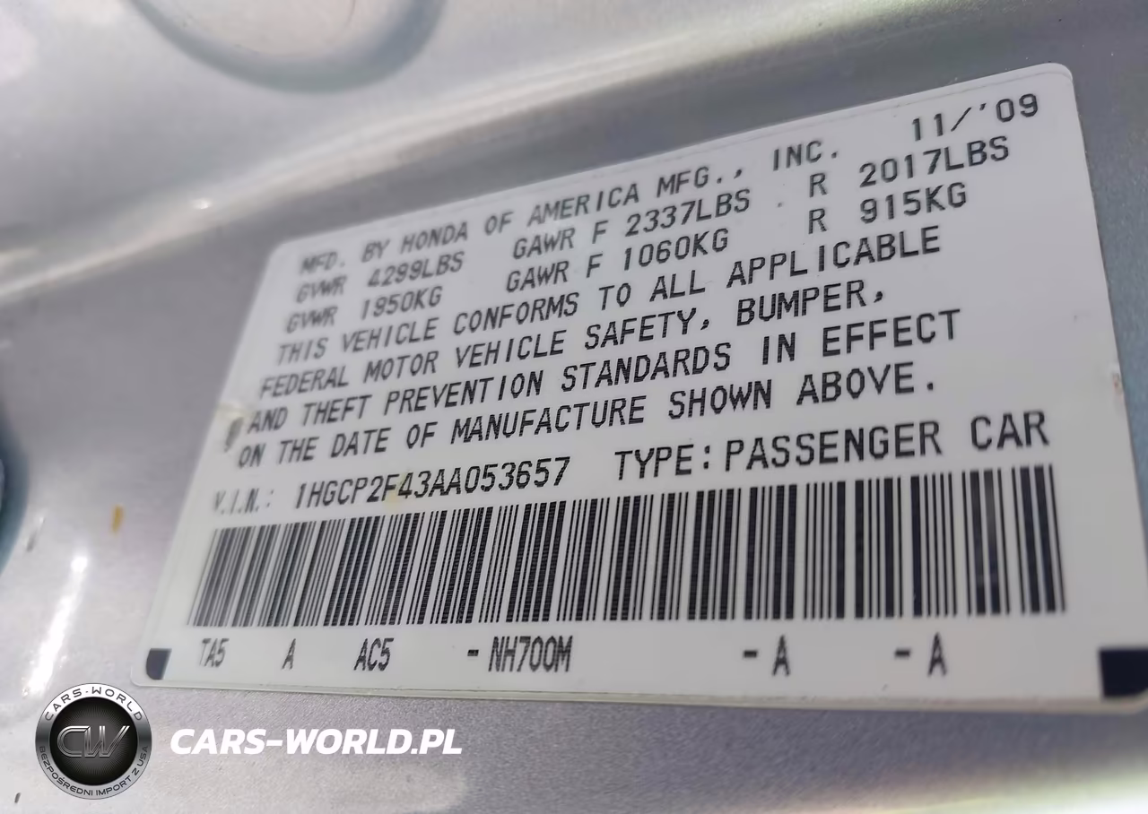 2010 Honda Accord 2.4 Lx-P VIN:1HGCP2F43AA053657 - 9