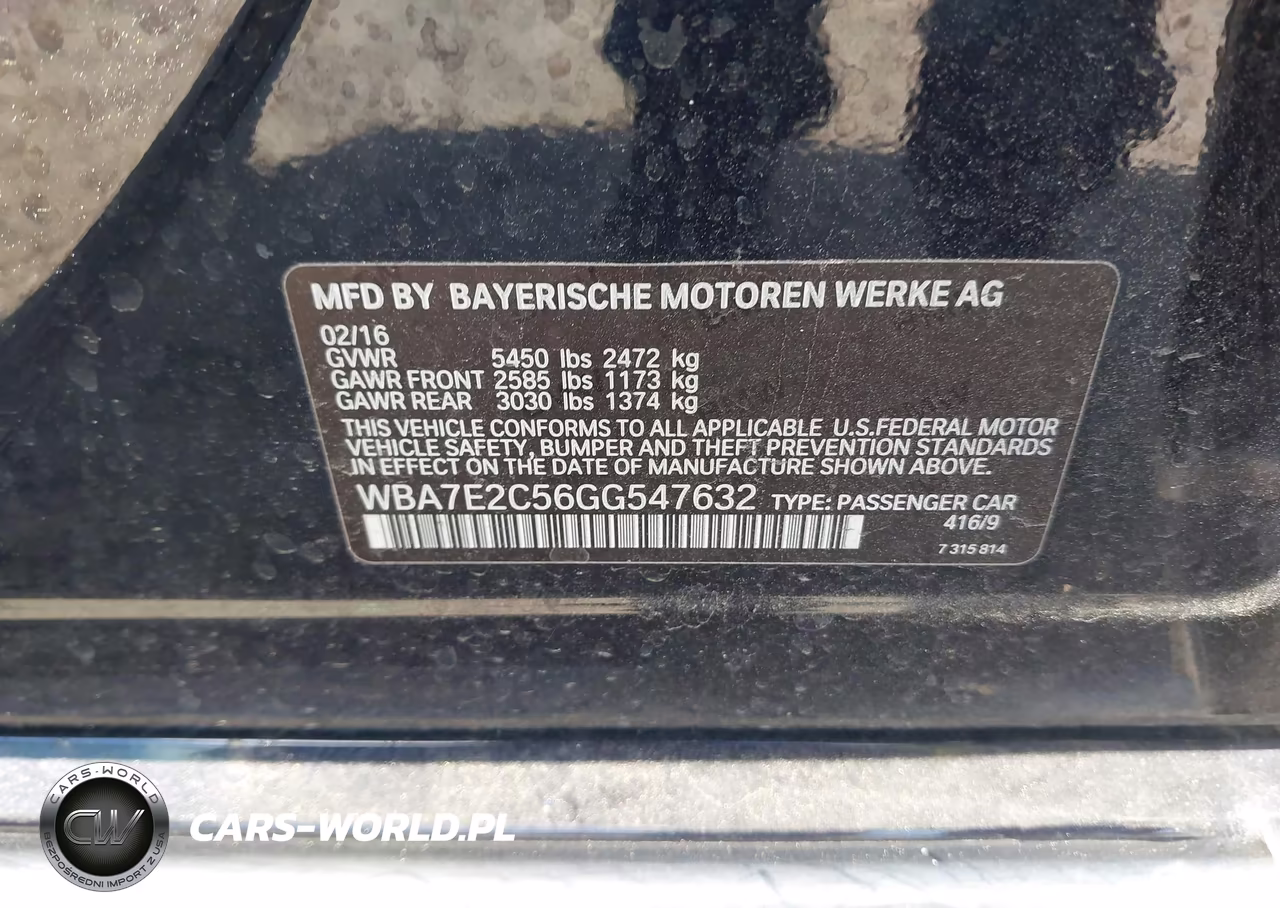 2016 BMW 740I VIN:WBA7E2C56GG547632 - 9