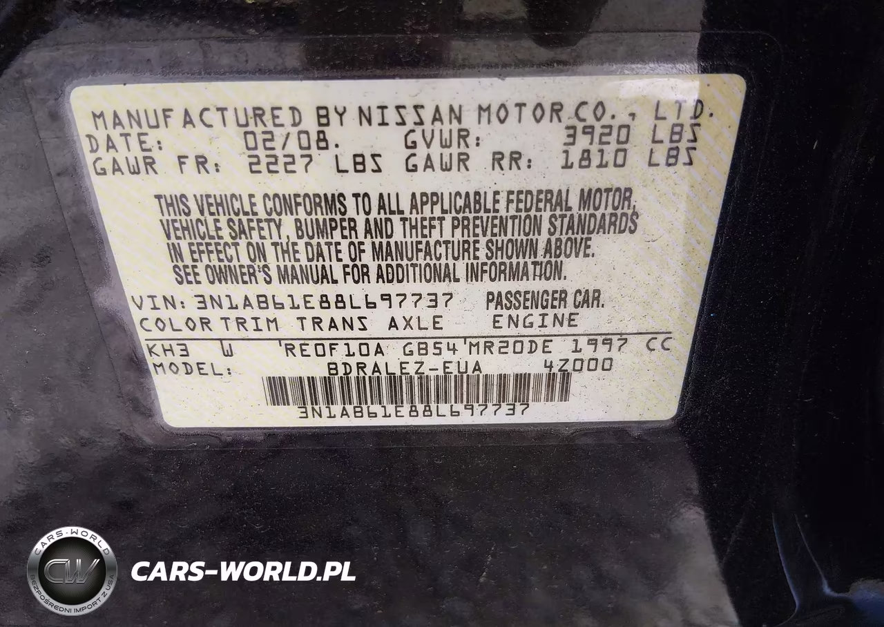 2008 Nissan Sentra 2.0S VIN:3N1AB61E88L697737 - 9