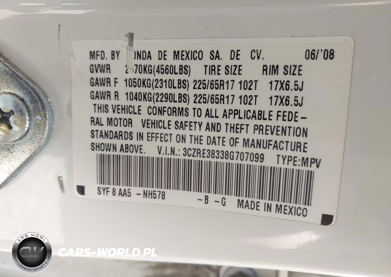 2008 Honda Cr-V Lx VIN:3CZRE38338G707099 - 9