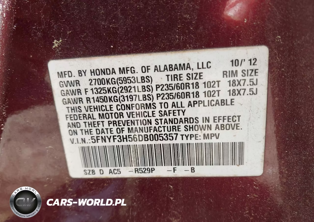 2013 Honda Pilot Ex-L VIN:5FNYF3H56DB005357 - 9
