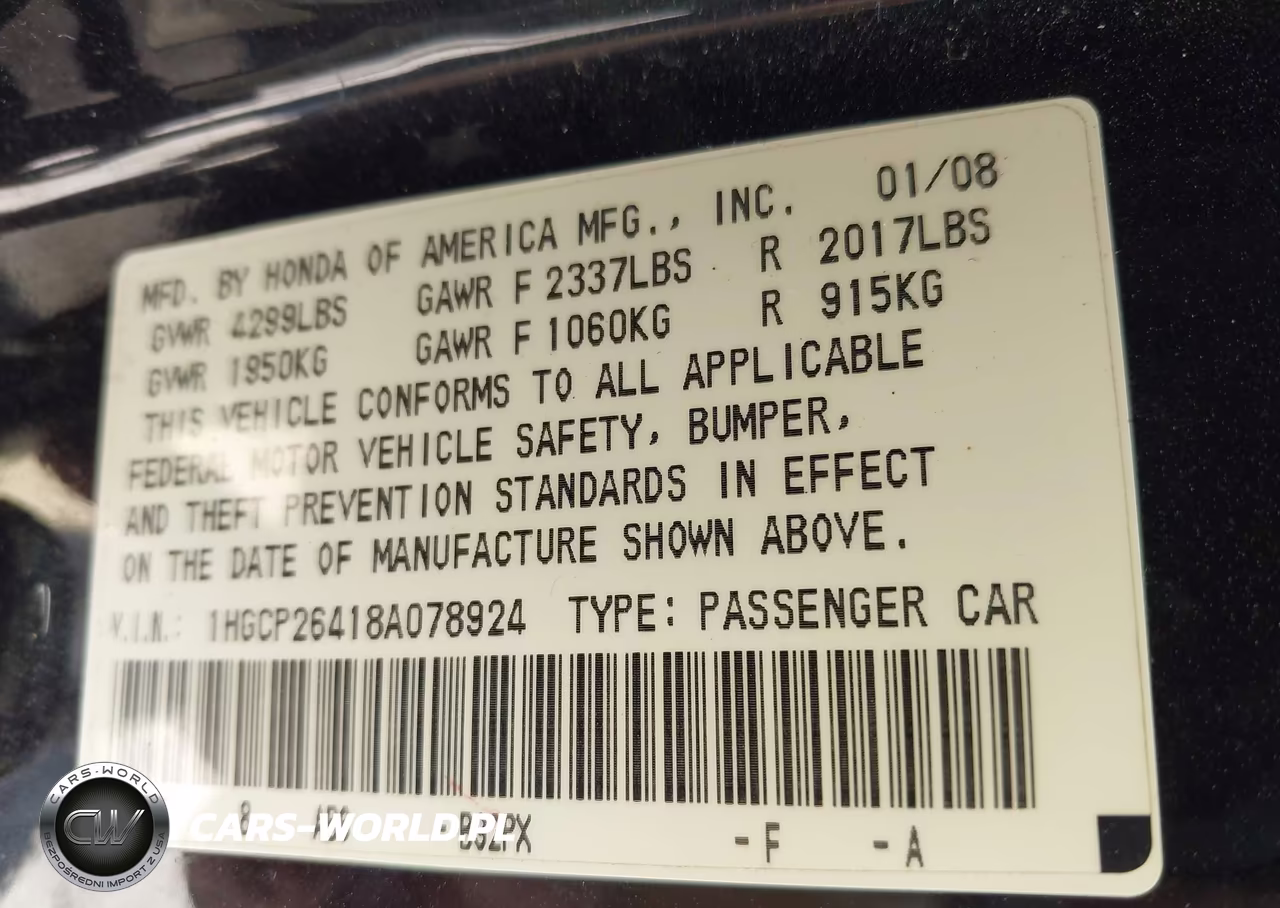 2008 Honda Accord 2.4 Lx-P VIN:1HGCP26418A078924 - 9