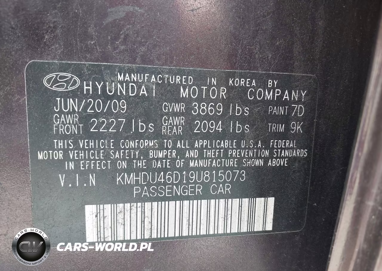 2009 Hyundai Elantra Gls VIN:KMHDU46D19U815073 - 9