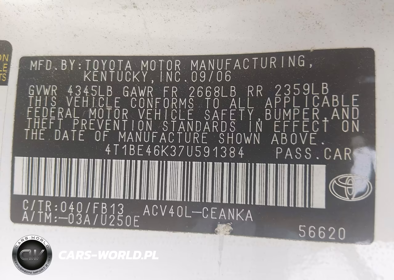 2007 Toyota Camry Le VIN:4T1BE46K37U591384 - 9