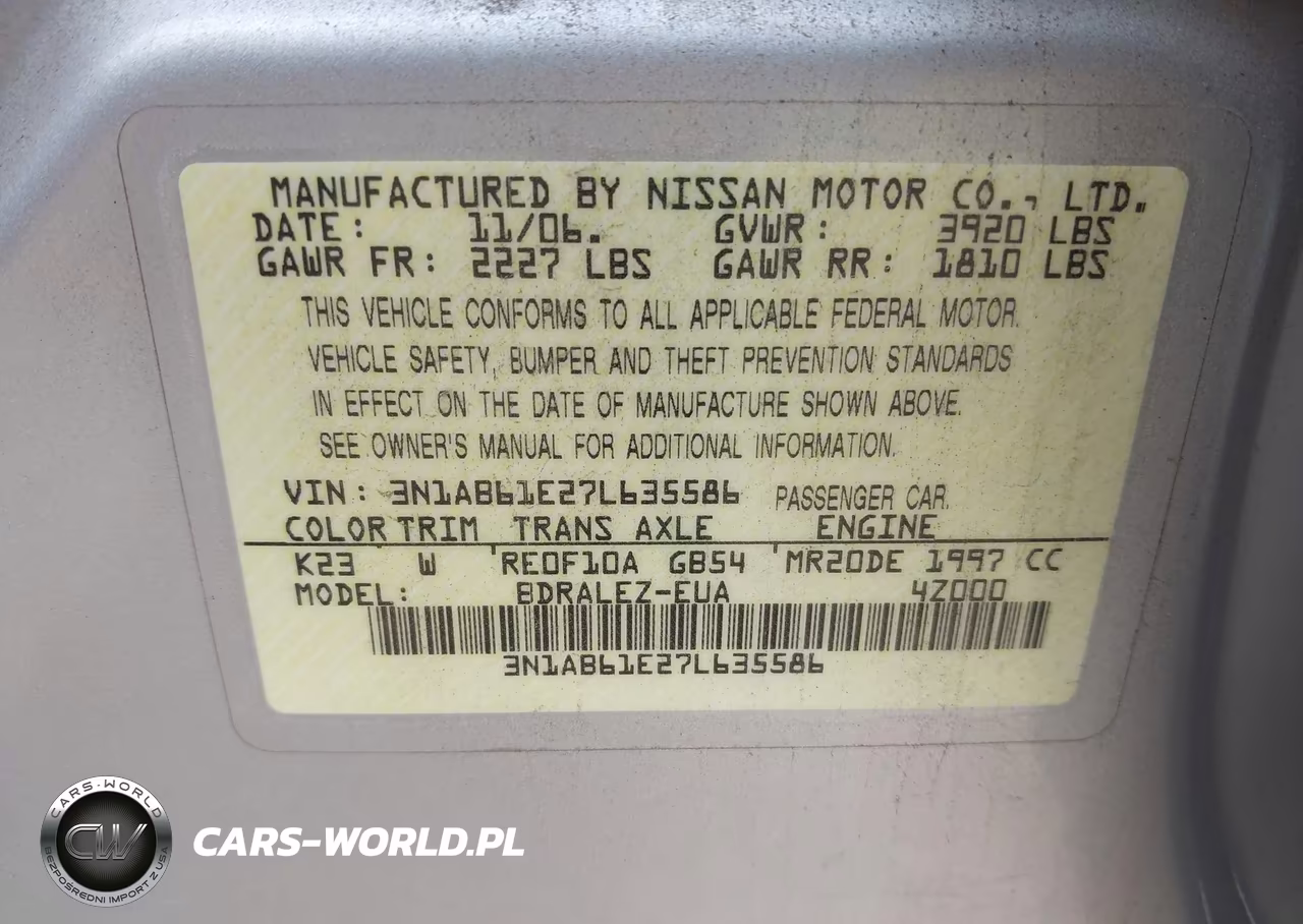 2007 Nissan Sentra 2.0S VIN:3N1AB61E27L635586 - 9