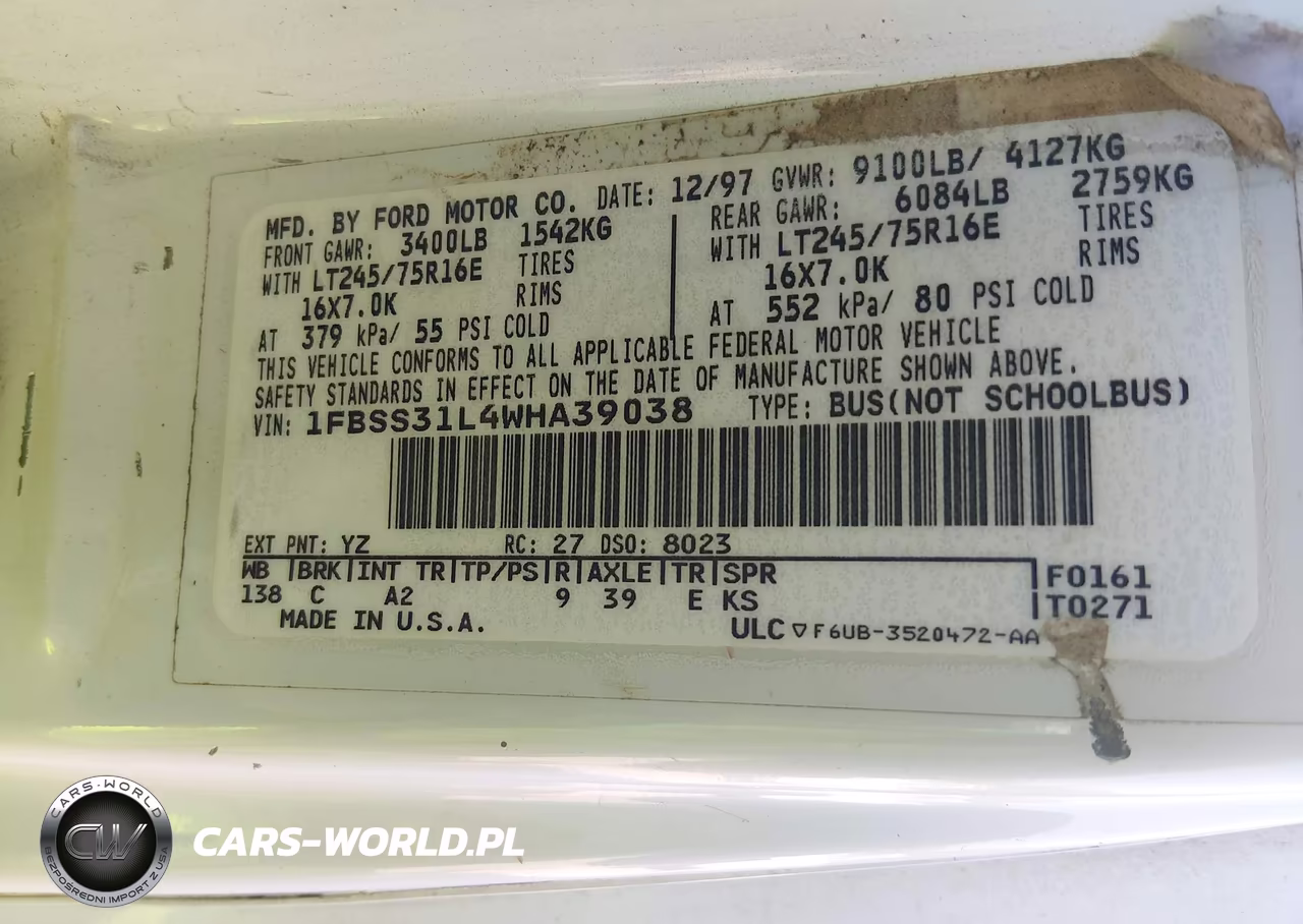 1998 Ford Super Club Wagon Xl-Xlt VIN:1FBSS31L4WHA39038 - 9