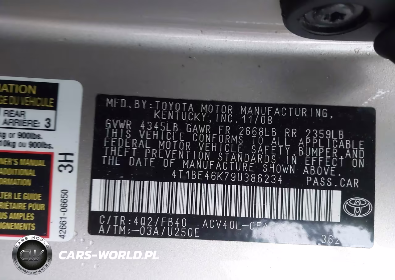 2009 Toyota Camry VIN:4T1BE46K79U386234 - 9