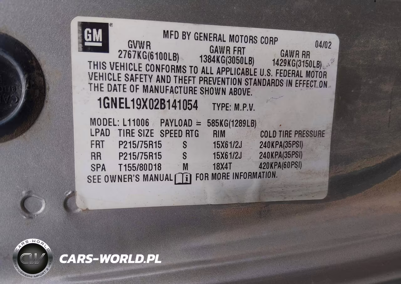 2002 Chevrolet Astro Ls VIN:1GNEL19X02B141054 - 9
