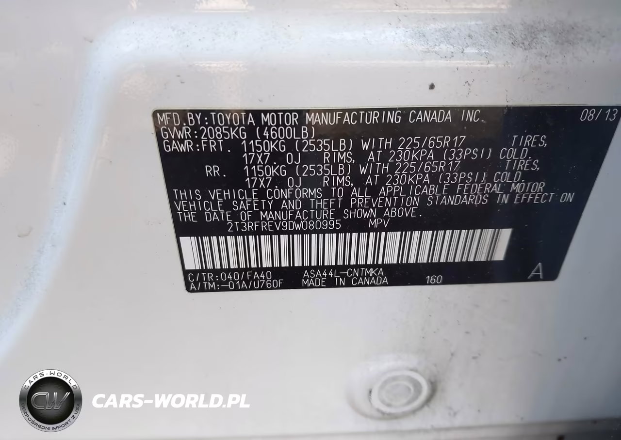 2013 Toyota Rav4 Xle VIN:2T3RFREV9DW080995 - 9