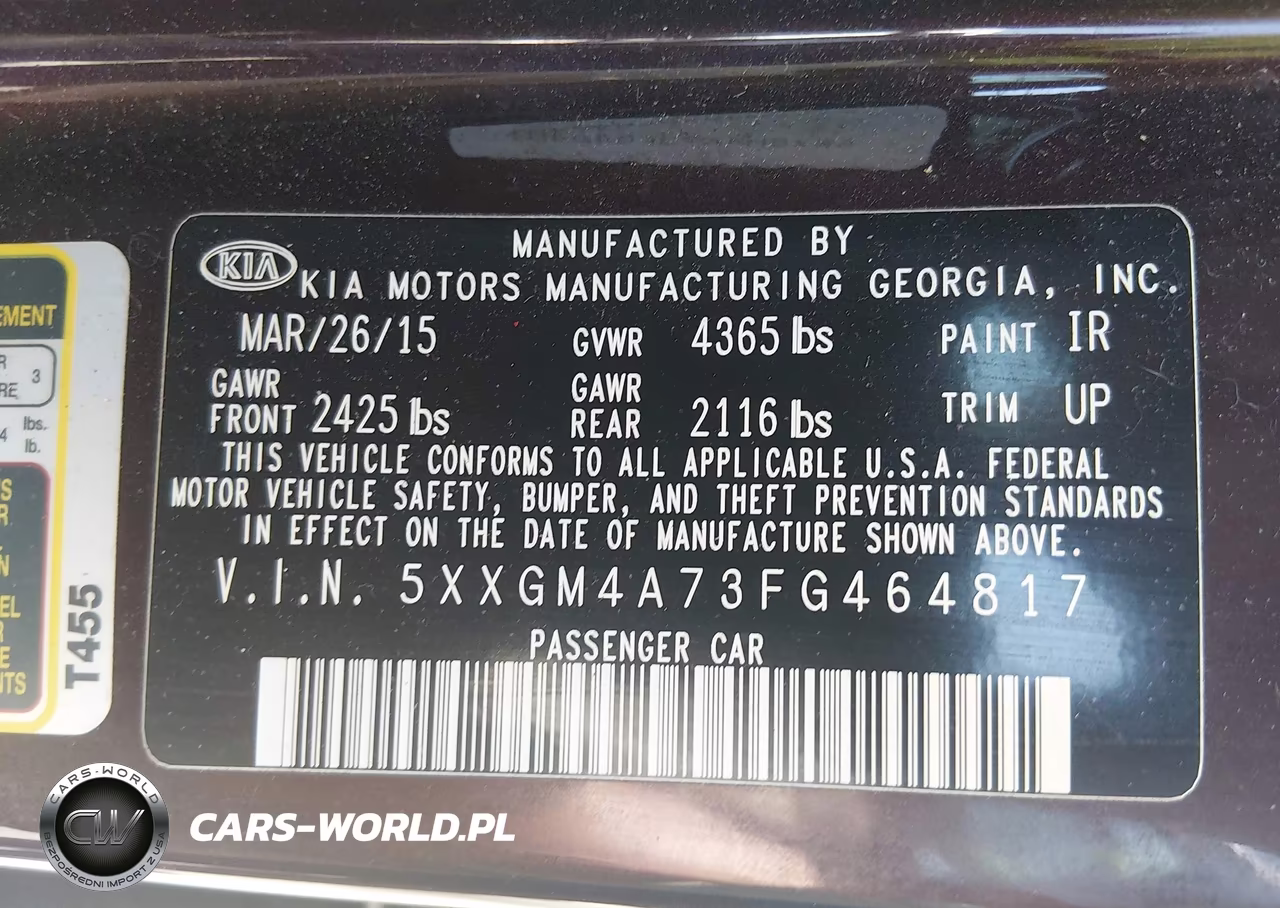 2015 Kia Optima Lx VIN:5XXGM4A73FG464817 - 9