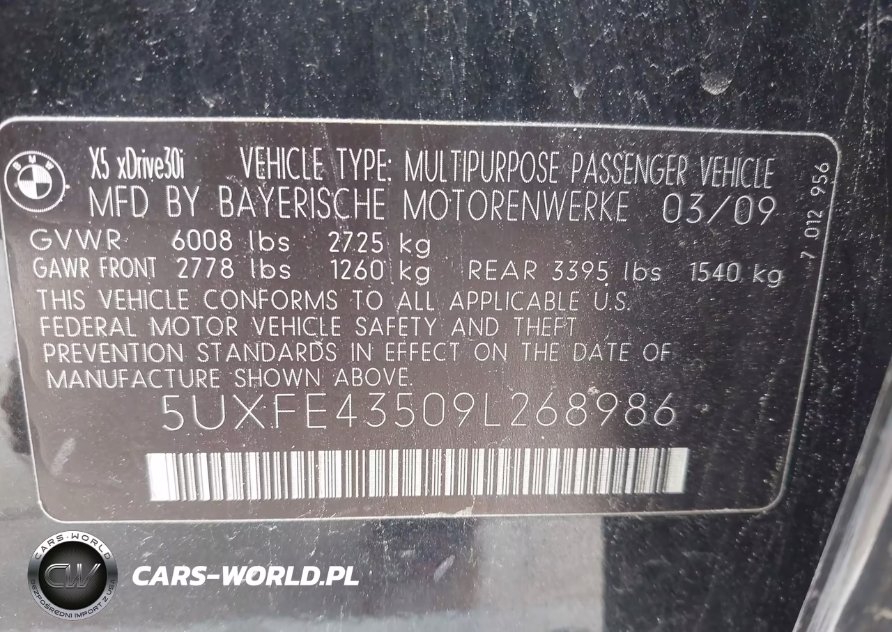 2009 BMW X5 xDrive30I VIN:5UXFE43509L268986 - 9