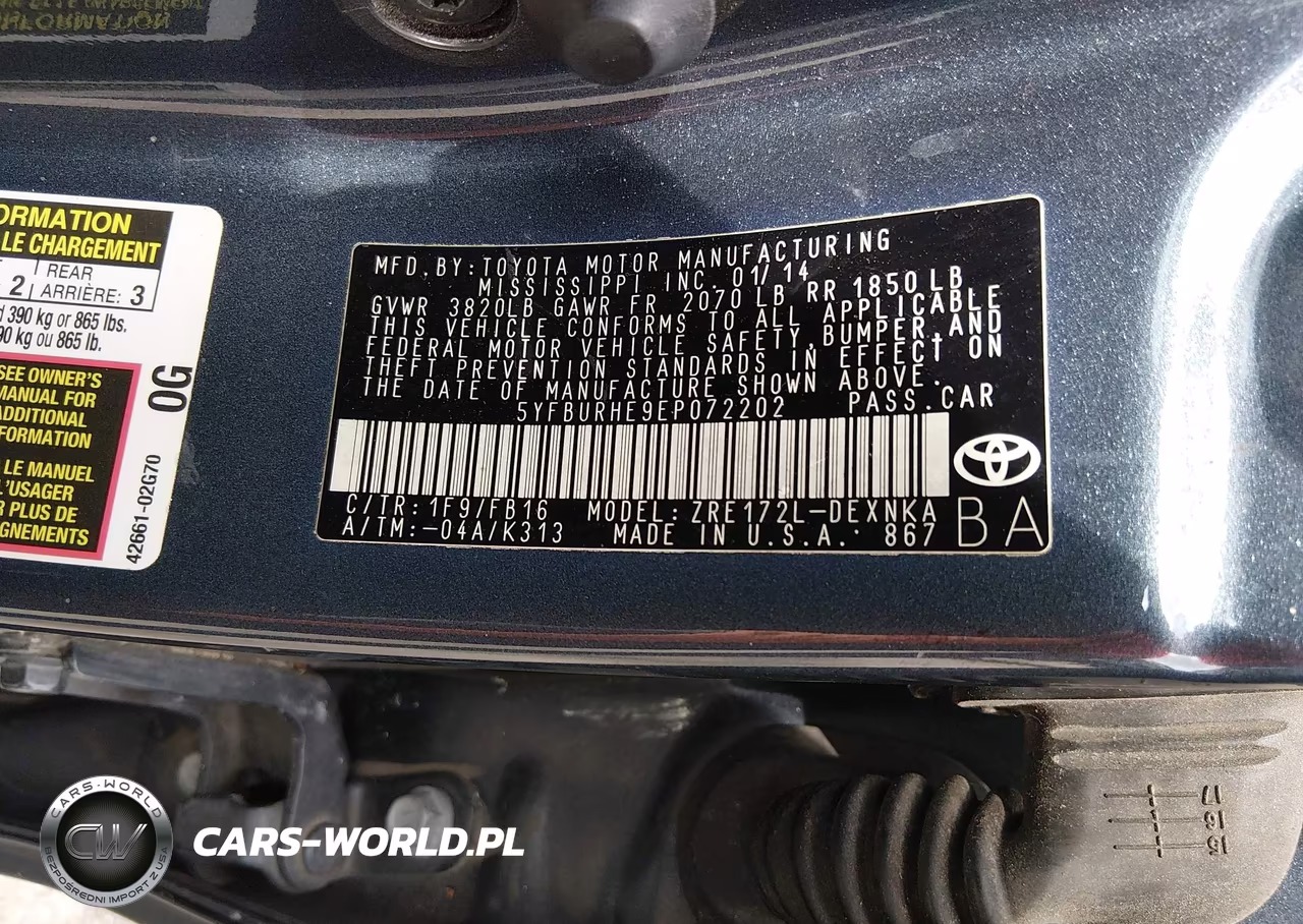 2014 Toyota Corolla Le VIN:5YFBURHE9EP072202 - 9