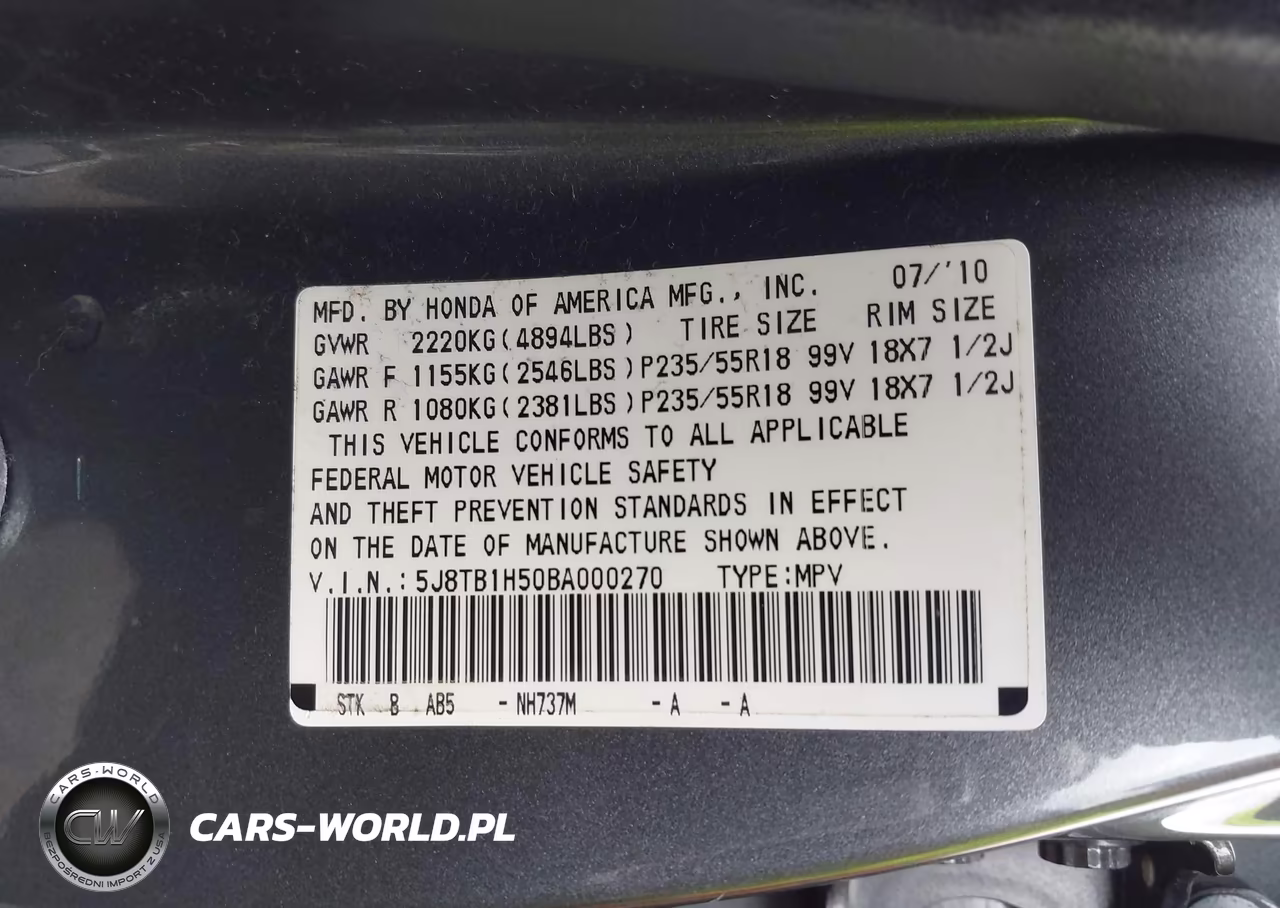 2011 Acura Rdx VIN:5J8TB1H50BA000270 - 9