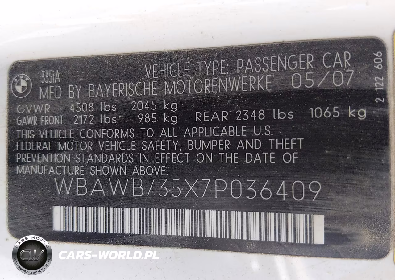 2007 BMW 335I VIN:WBAWB735X7P036409 - 9