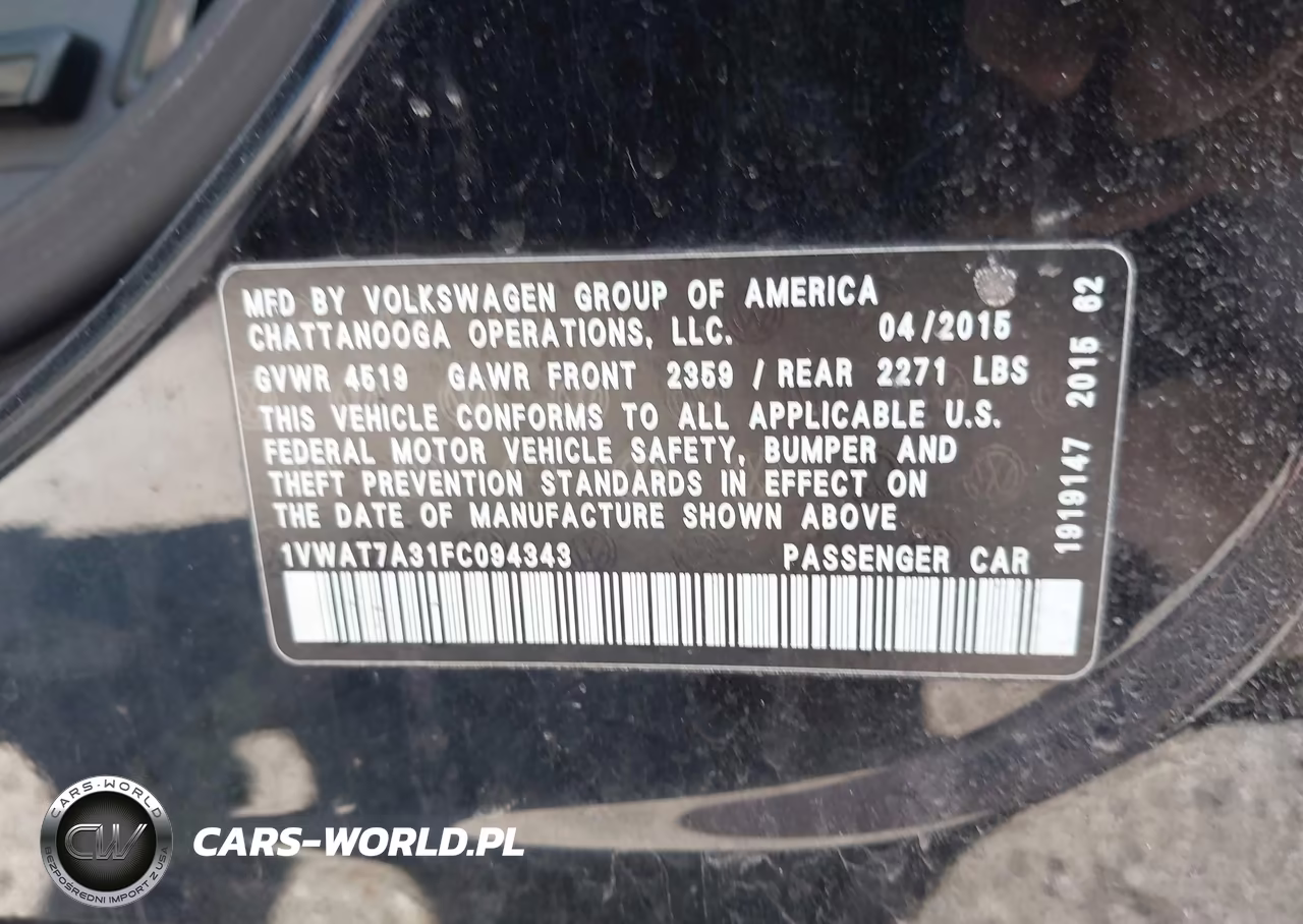 2015 Volkswagen Passat 1.8T Limited Edition VIN:1VWAT7A31FC094343 - 9