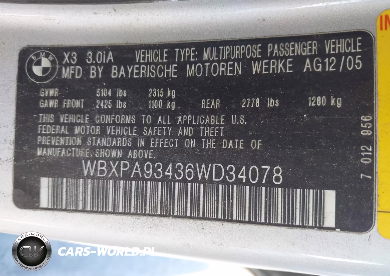 2006 BMW X3 3.0I VIN:WBXPA93436WD34078 - 9
