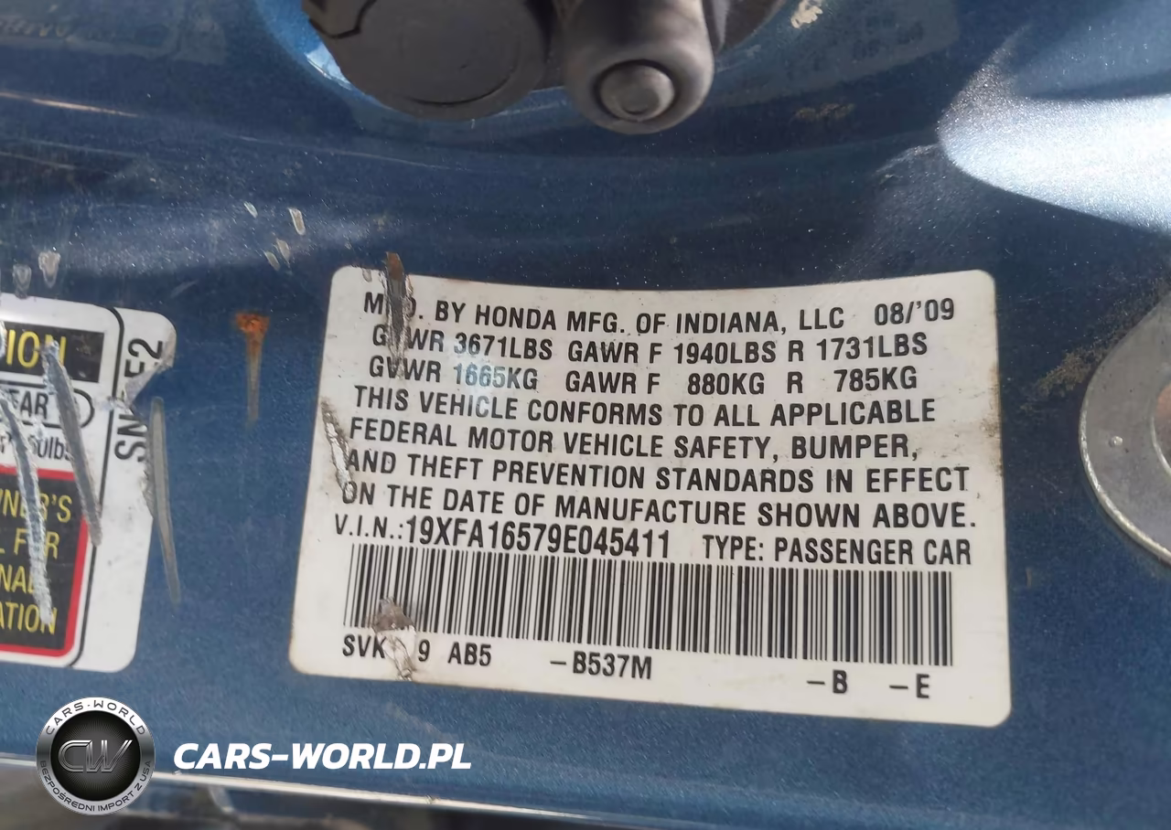 2009 Honda Civic Lx VIN:19XFA16579E045411 - 9