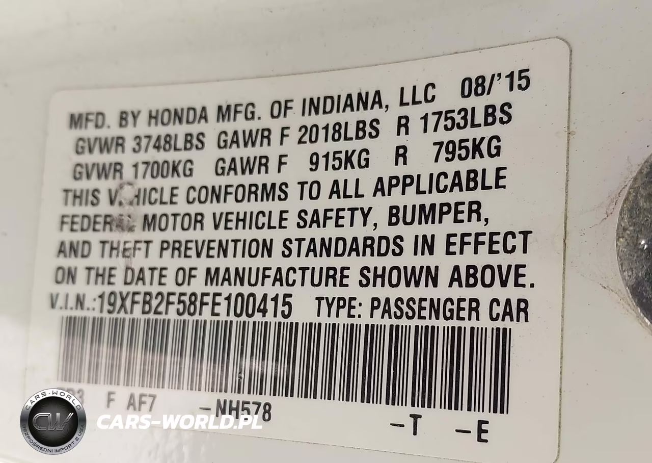2015 Honda Civic Lx VIN:19XFB2F58FE100415 - 9