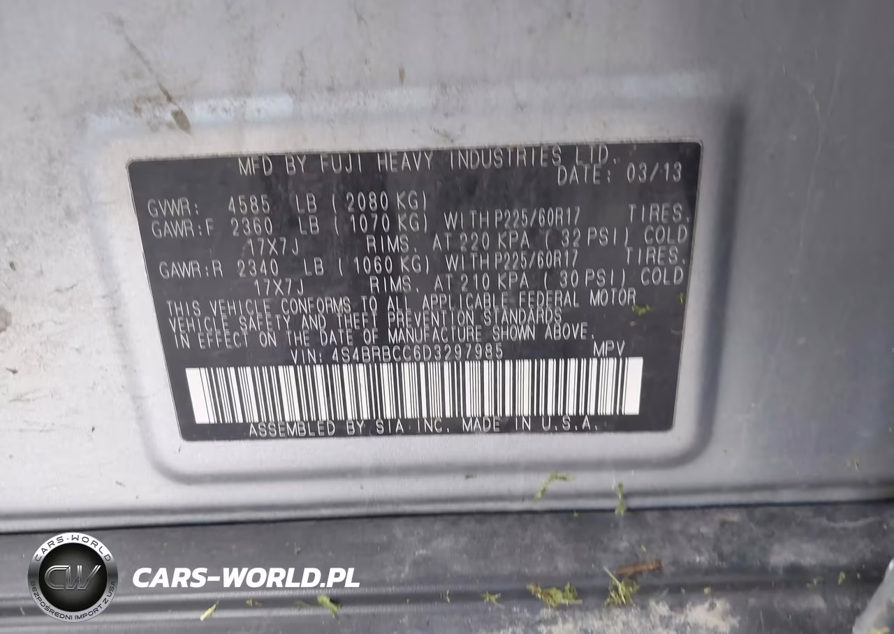 2013 Subaru Outback 2.5I Premium VIN:4S4BRBCC6D3297985 - 9